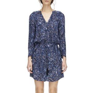 Rebecca Taylor - Block Print, Long Sleeve, Floral Mini Dress - Size 0, Blue